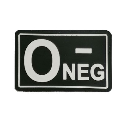Patch 3D PVC Blood Type O- Negative - Preto / Branco